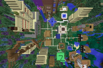 Świeradów i okolice zbudowane w grze komputerowej Minecraft z kolorowych bloczków.