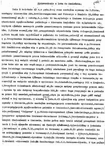 "Sprawozdanie z lotu do Smoleńska", napisane przez Ferdynanda Goetla 13 kwietnia 1943 roku.