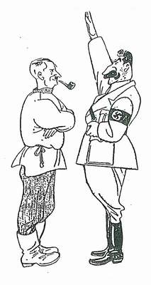 Adolf Hitler i Józef Stalin w karykaturze japońskiego rysownika Eturo Endo.