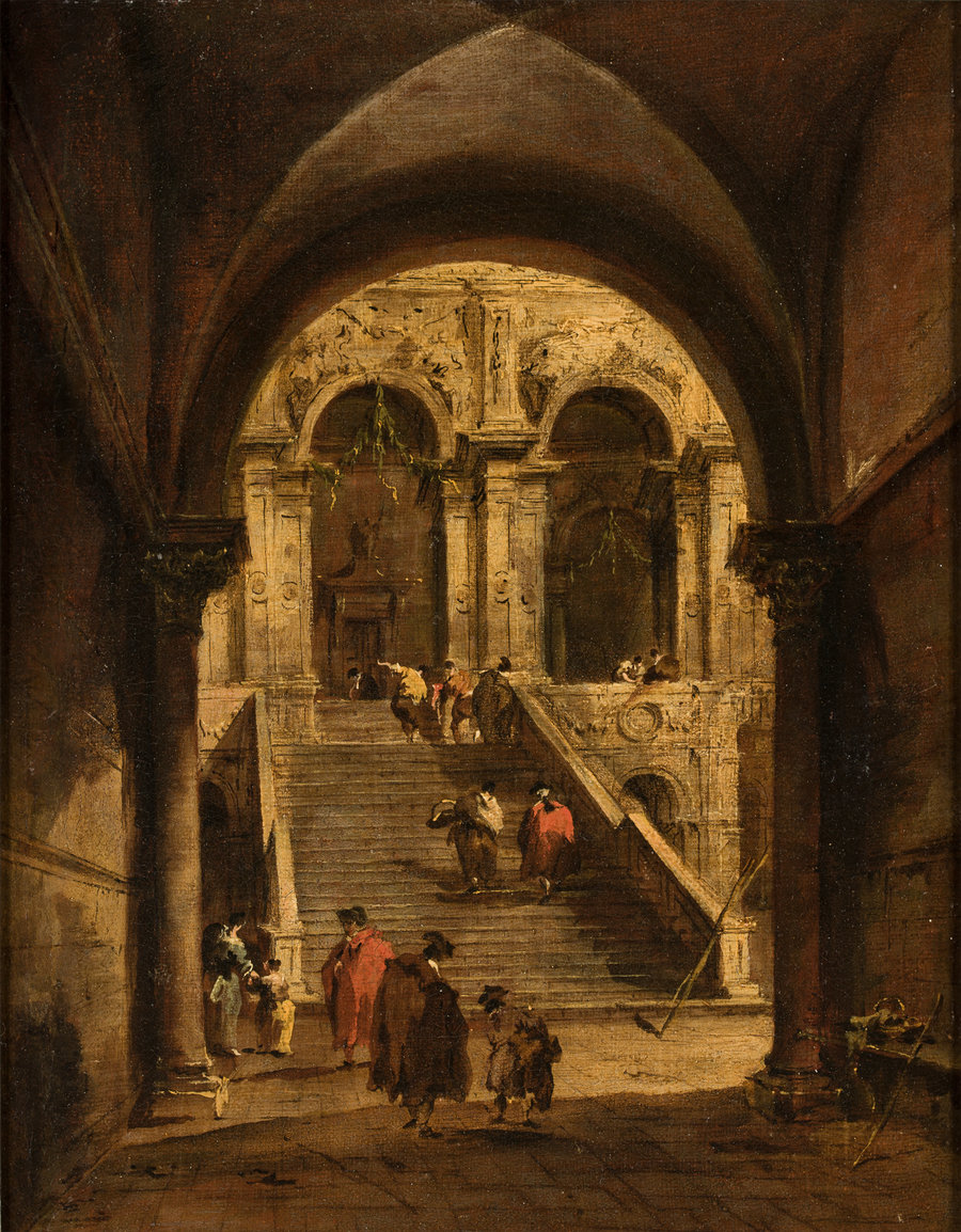 <obraz Francesco Lazzaro Guardiego pt. Schody Gigantów na dziedzińcu Pałacu Dożów>